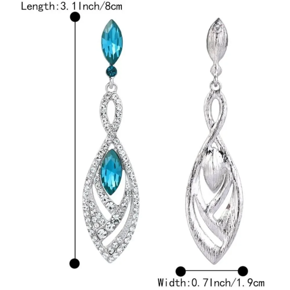 Silver with Blue Topaz and Diamond Austrian Crystal Twisted Chandelier Earrings